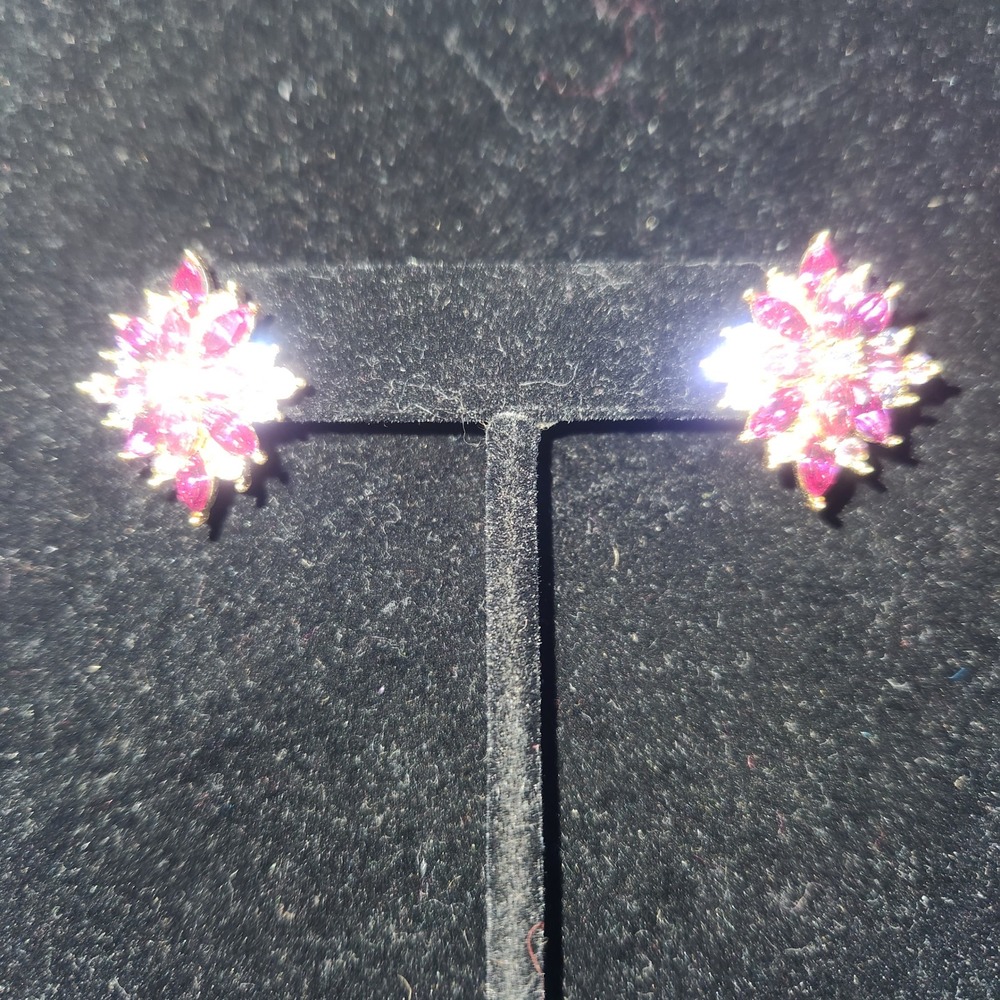 Joan Rivers Pink Rhinestone Starburst Cluster Gold Tone Stud Earrings - Picture 8 of 12